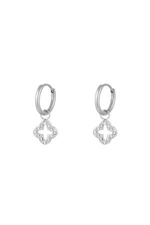 Earrings clover with zircon stones Silver Stainless Steel h5 