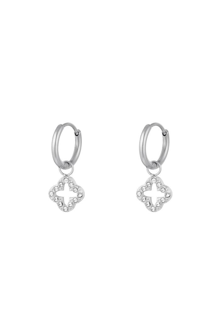 Earrings clover with zircon stones Silver Stainless Steel 