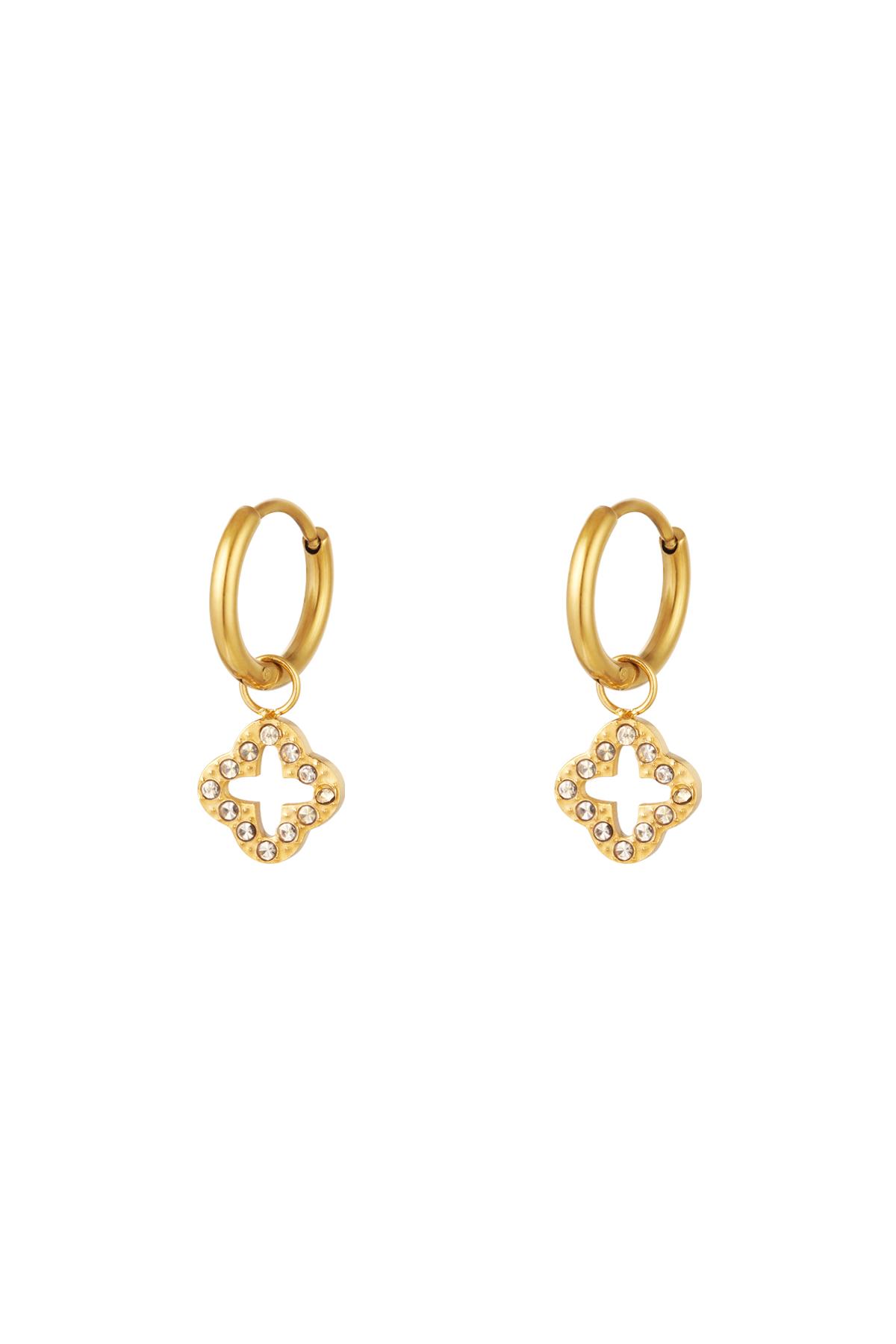 Earrings clover with zircon stones Gold Color Stainless Steel