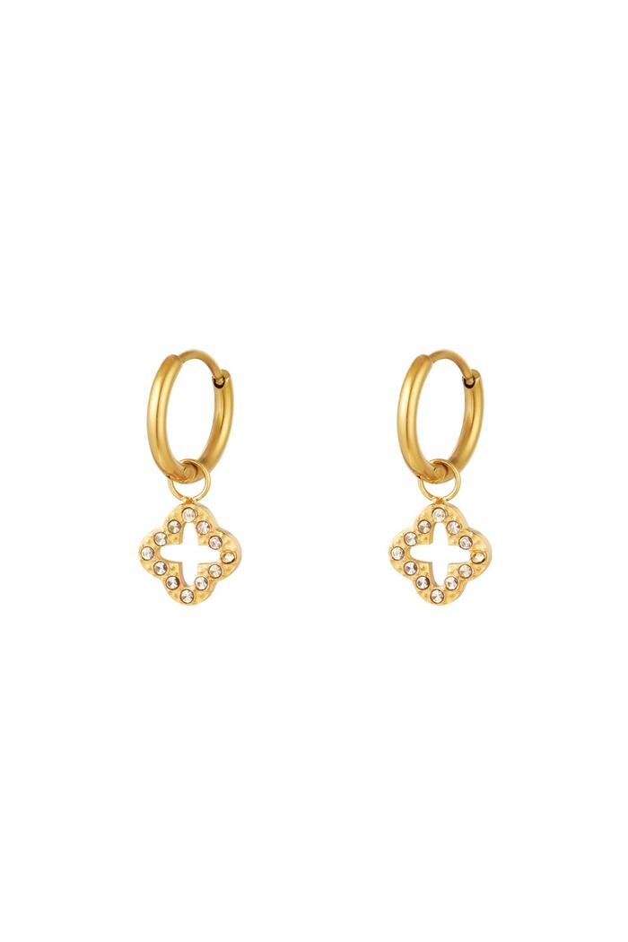 Earrings clover with zircon stones Gold Stainless Steel 