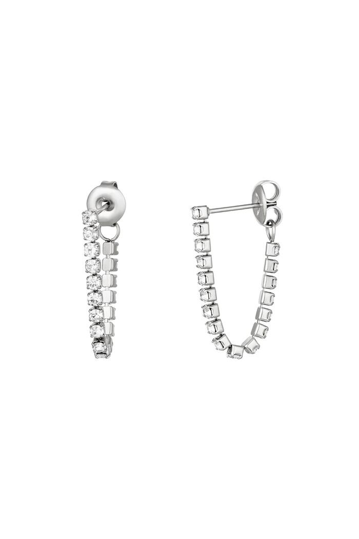 Stud earrings with hanging chain Silver Stainless Steel 