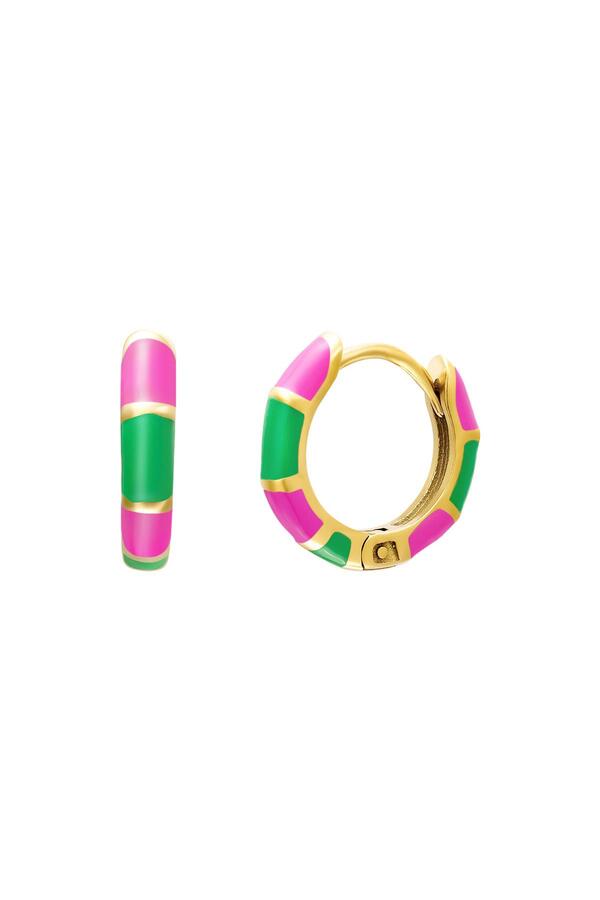 Stainless steel earrings color blocking Pink & Green