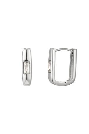 Square earrings with zircon Silver Stainless Steel h5 