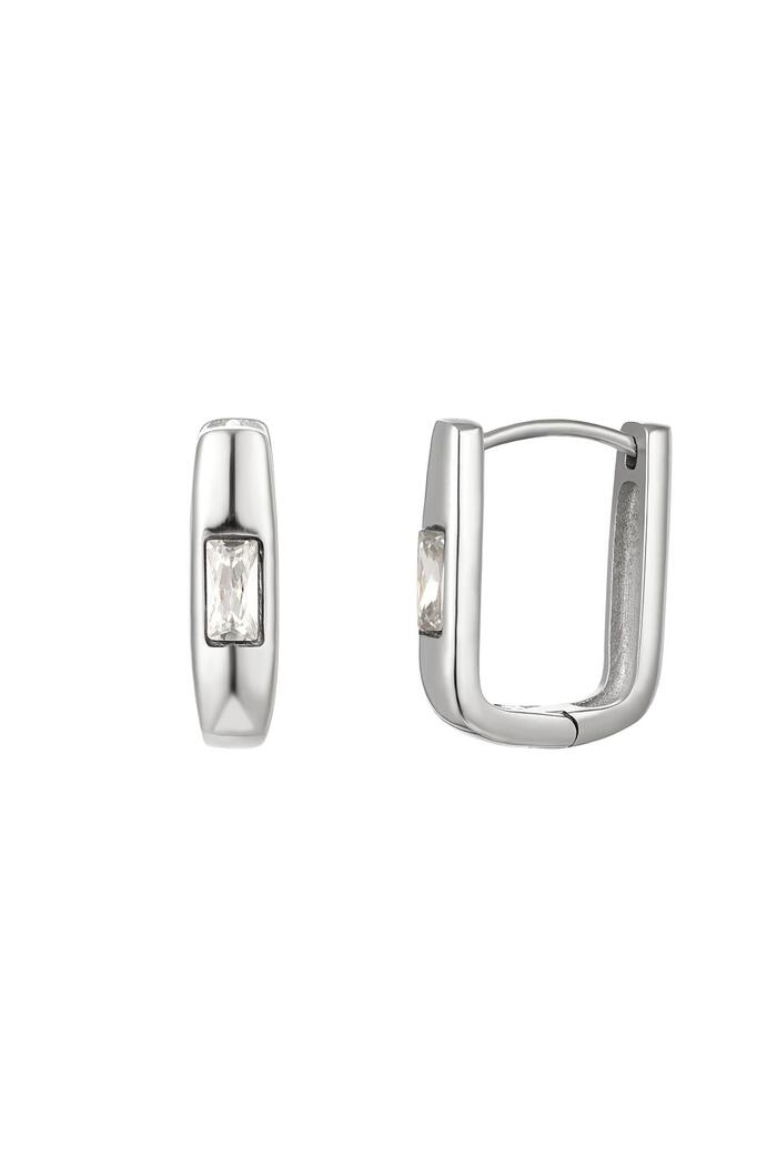 Square earrings with zircon Silver Stainless Steel 