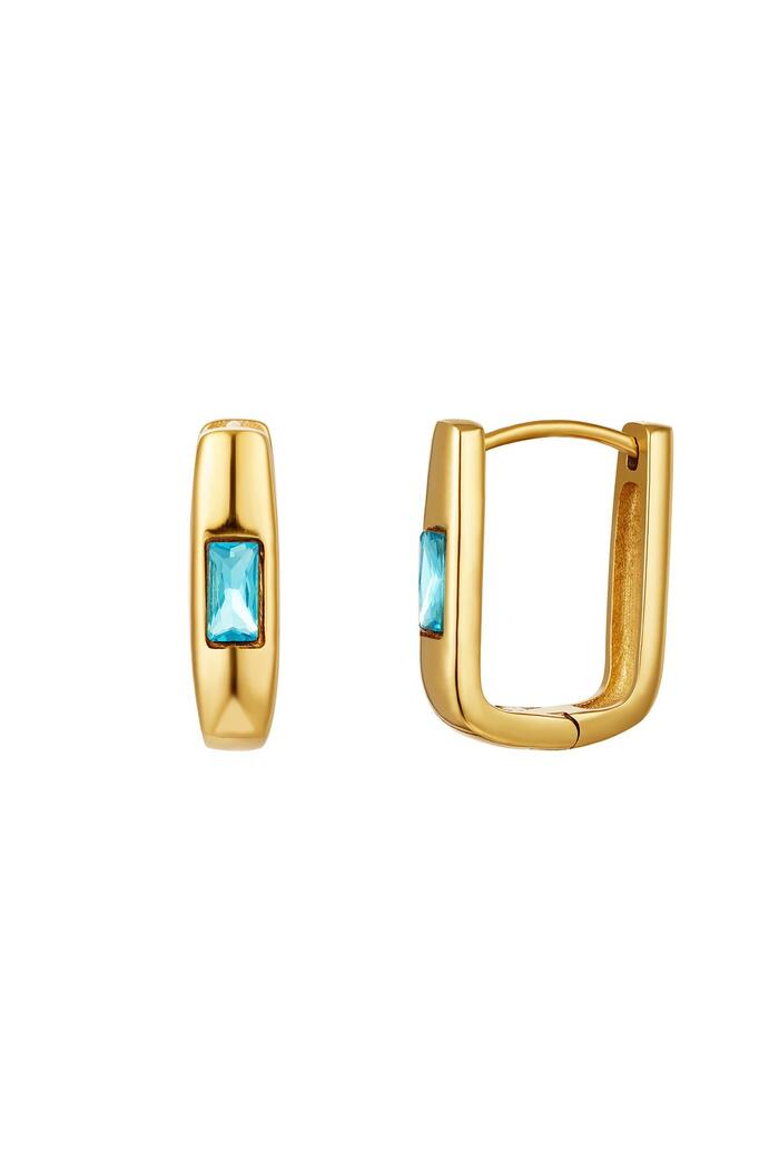 Square earrings with zircon Blue & Gold Stainless Steel 