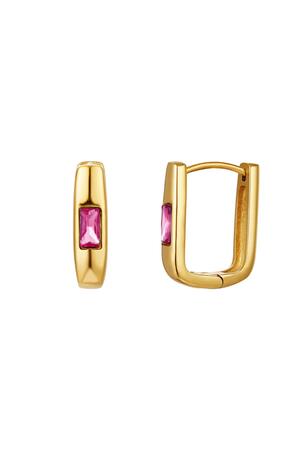 Square earrings with zircon Pink & Gold Stainless Steel h5 