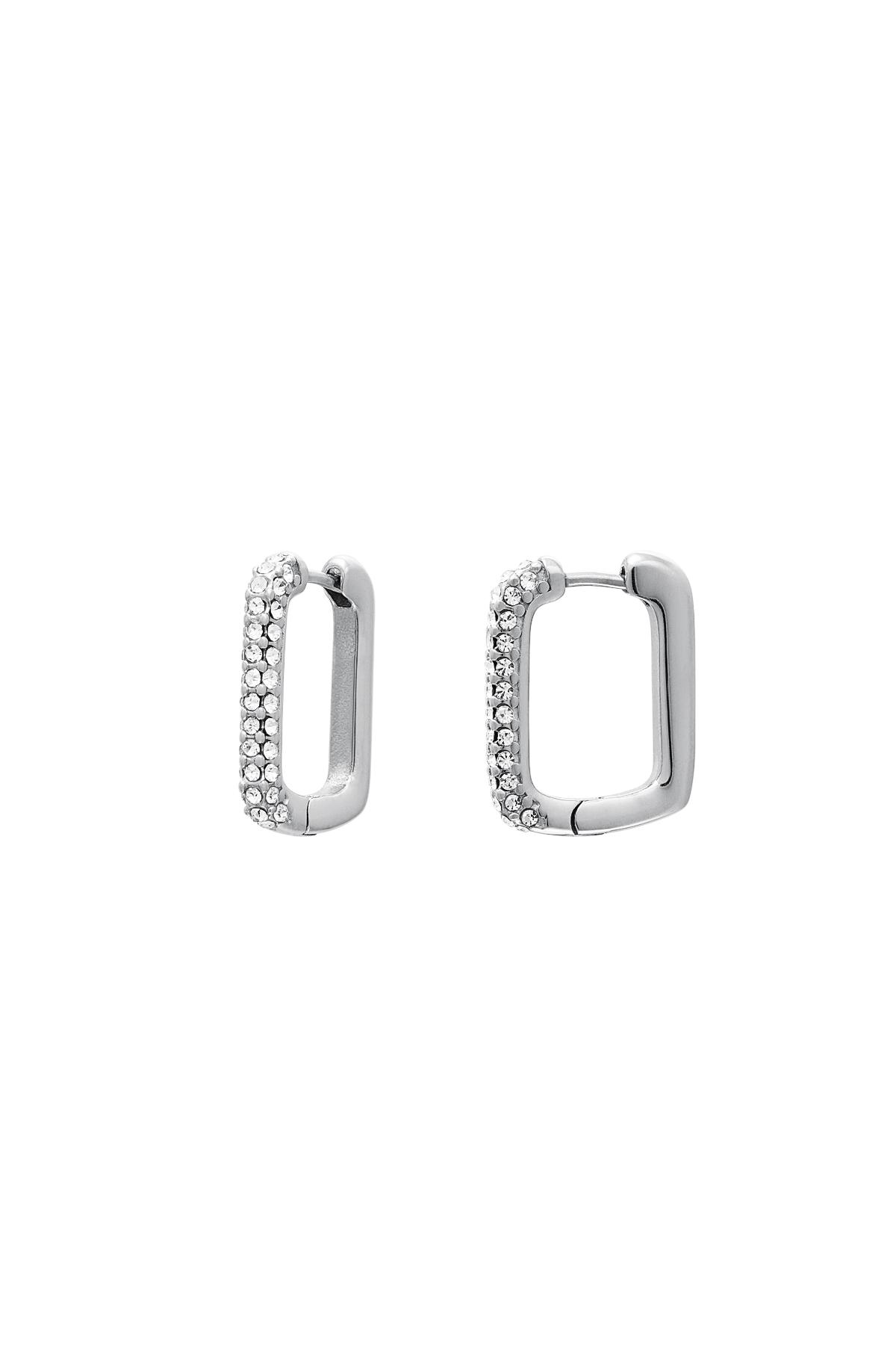 Square earrings zircon stones Silver Stainless Steel 