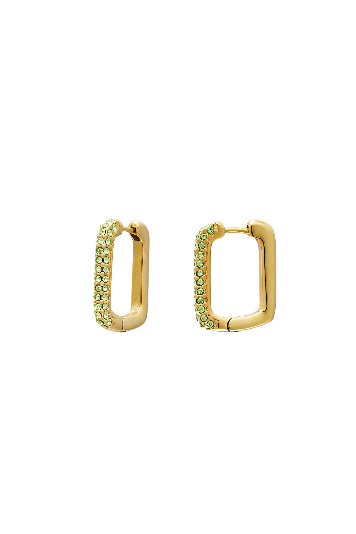 Square earrings zircon stones Green & Gold Stainless Steel 