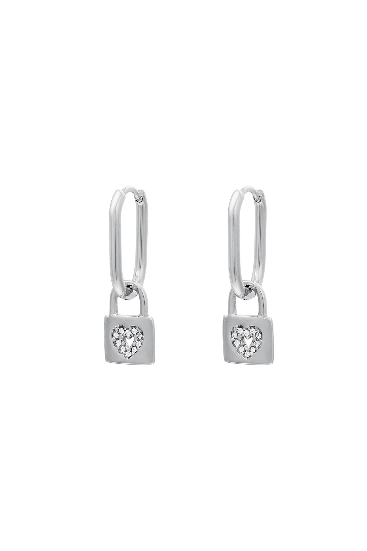 Heart lock earrings Silver Stainless Steel h5 