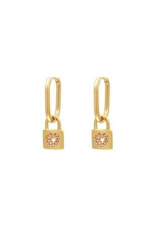 Heart lock earrings Pink & Gold Stainless Steel h5 