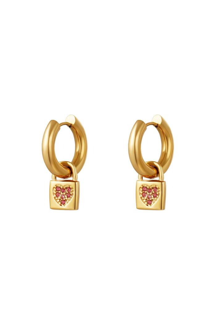 Heart lock earrings Pink & Gold Stainless Steel 