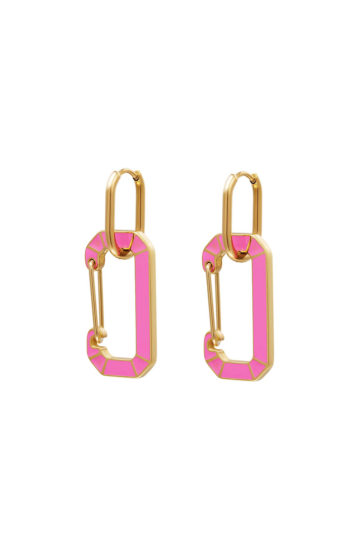 Stainless steel earrings with link charm Pink &amp; Gold