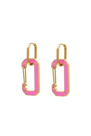 Stainless steel earrings with link charm Pink & Gold h5 