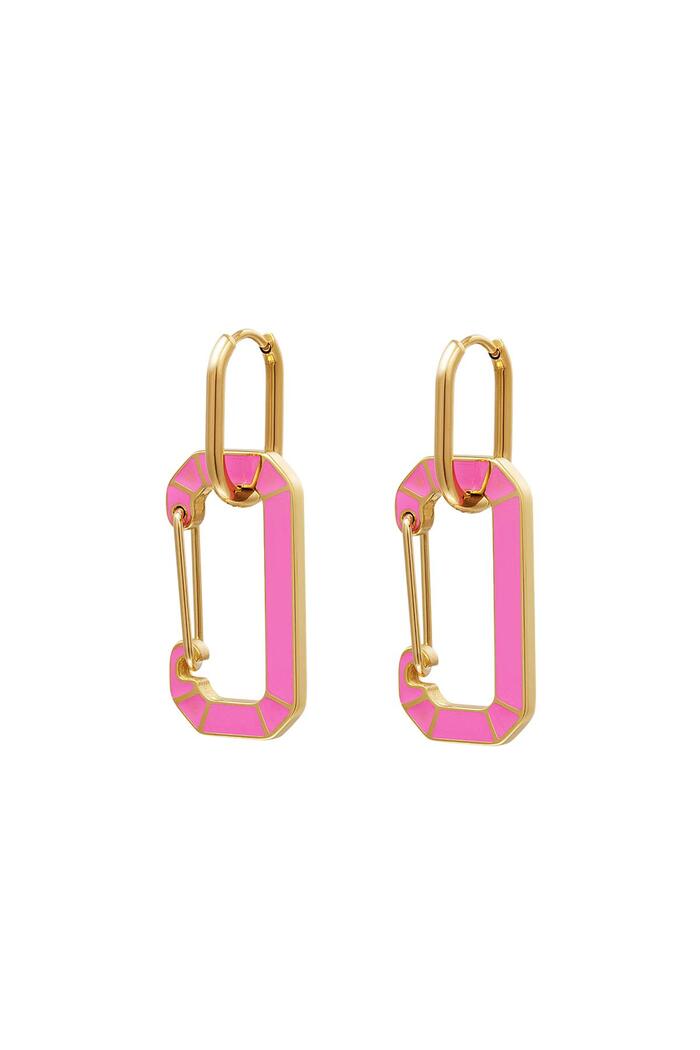 Stainless steel earrings with link charm Pink & Gold 