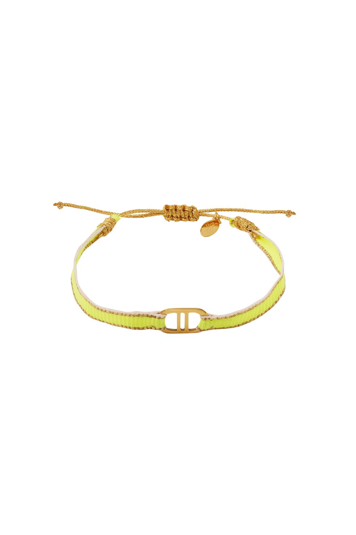 Pulsera “buena vida” de tela Amarillo & Color dorado Poliéster h5 