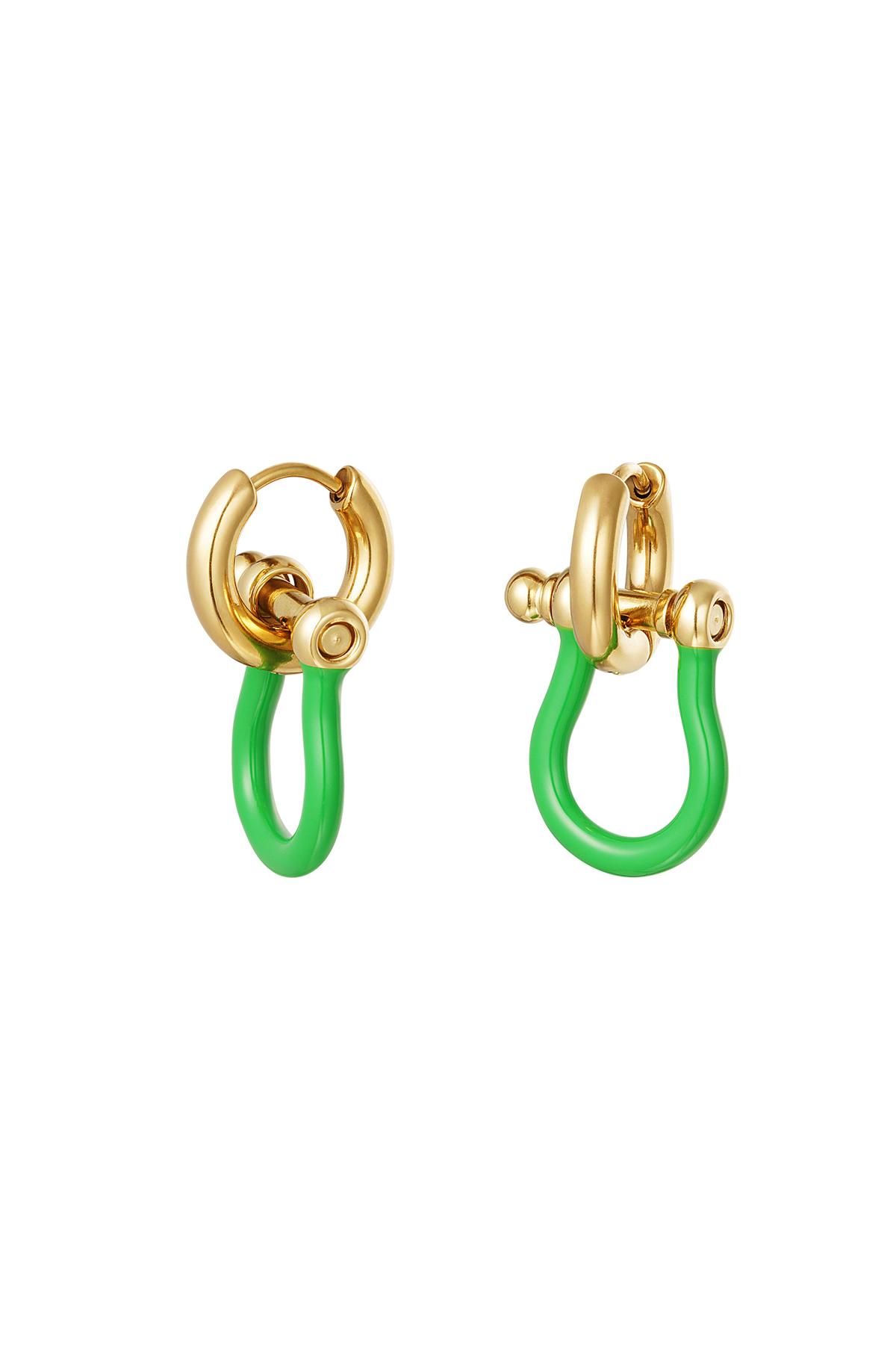 Ohrringe bunte Schäkel Grün &amp; Gold Edelstahl
