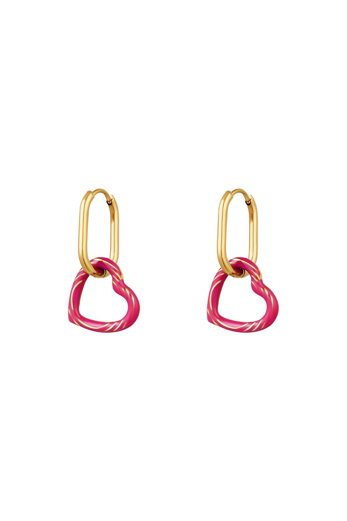 Boucles d'oreilles avec breloque coeur imprimé maille Rose & Couleur or Acier inoxydable h5 