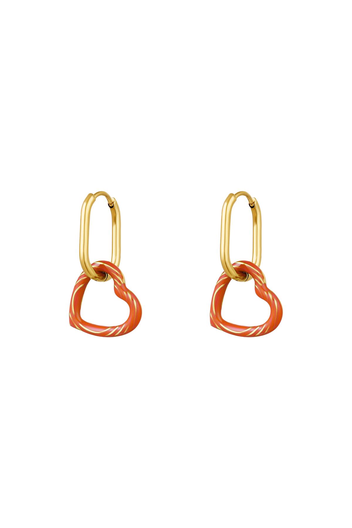 Boucles d'oreilles avec breloque coeur imprimé maille Couleur orange & Couleur or Acier inoxydable h5 