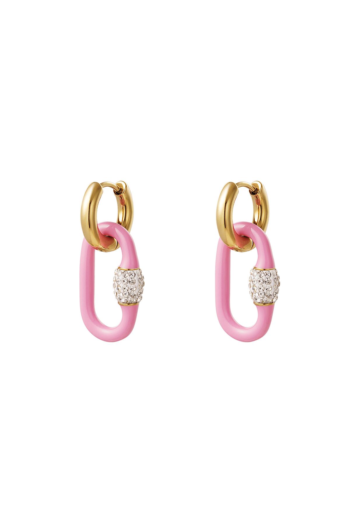 Orecchini ovali colorati charm Pink & Gold Stainless Steel h5 