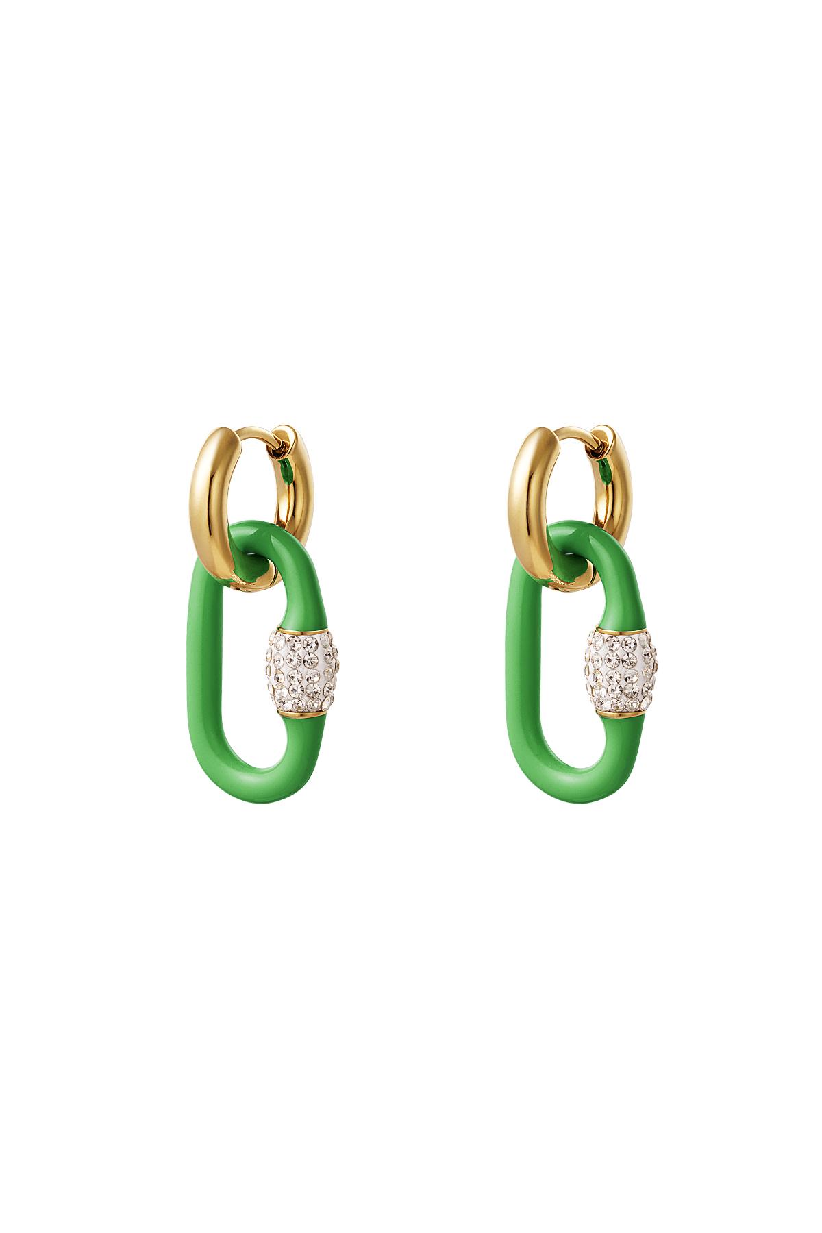 Pendientes ovalados con encantadores colores Verde & Color dorado Acero inoxidable h5 