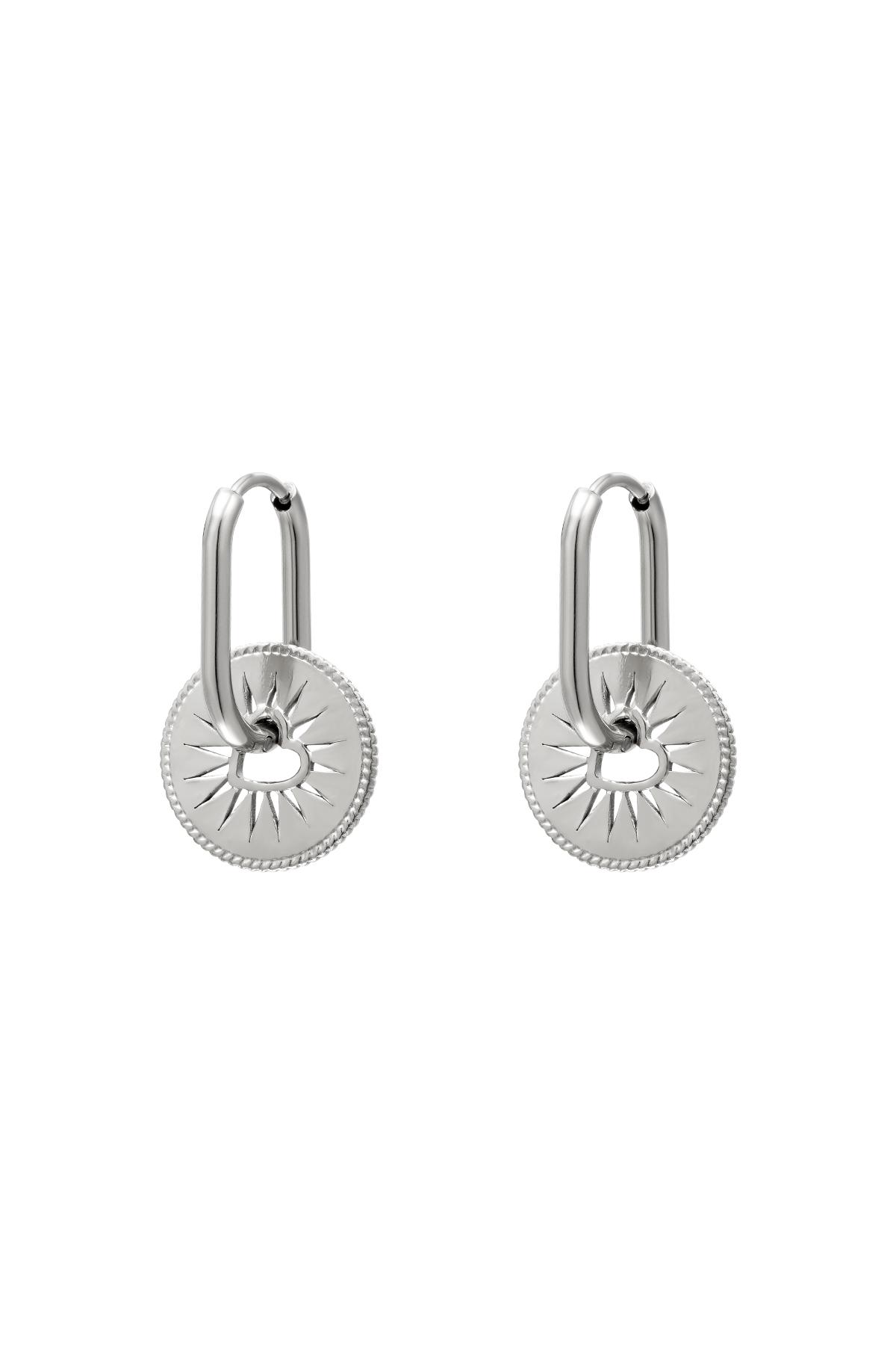 Stainless steel earrings with heart coin Silver color