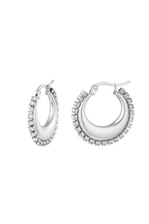 Round earrings with zircon Silver Stainless Steel h5 
