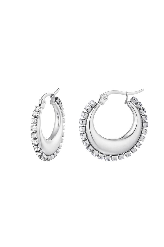 Round earrings with zircon Silver Stainless Steel 