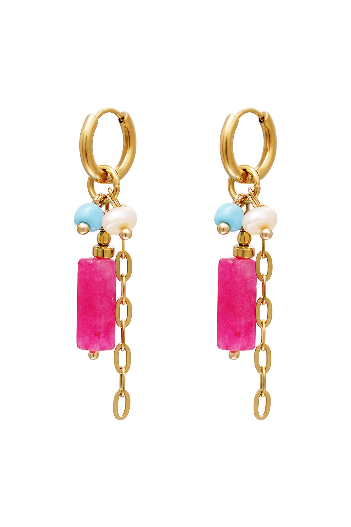 Coloured chain earrings Pink & Gold Color Stainless Steel 2