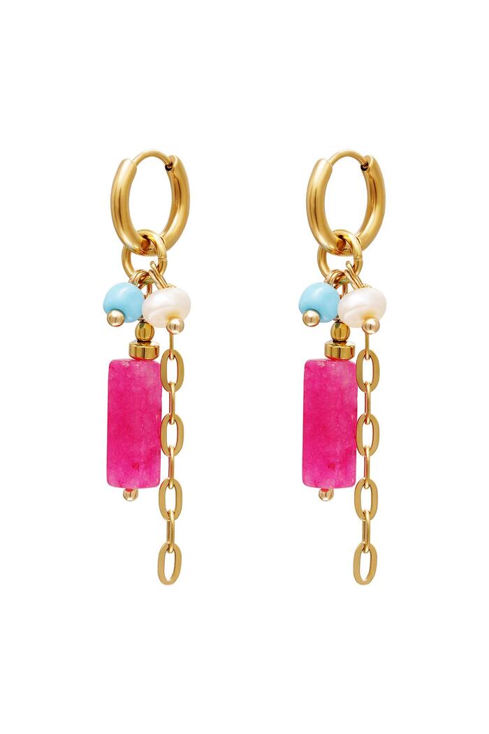Coloured chain earrings Pink & Gold Stainless Steel 