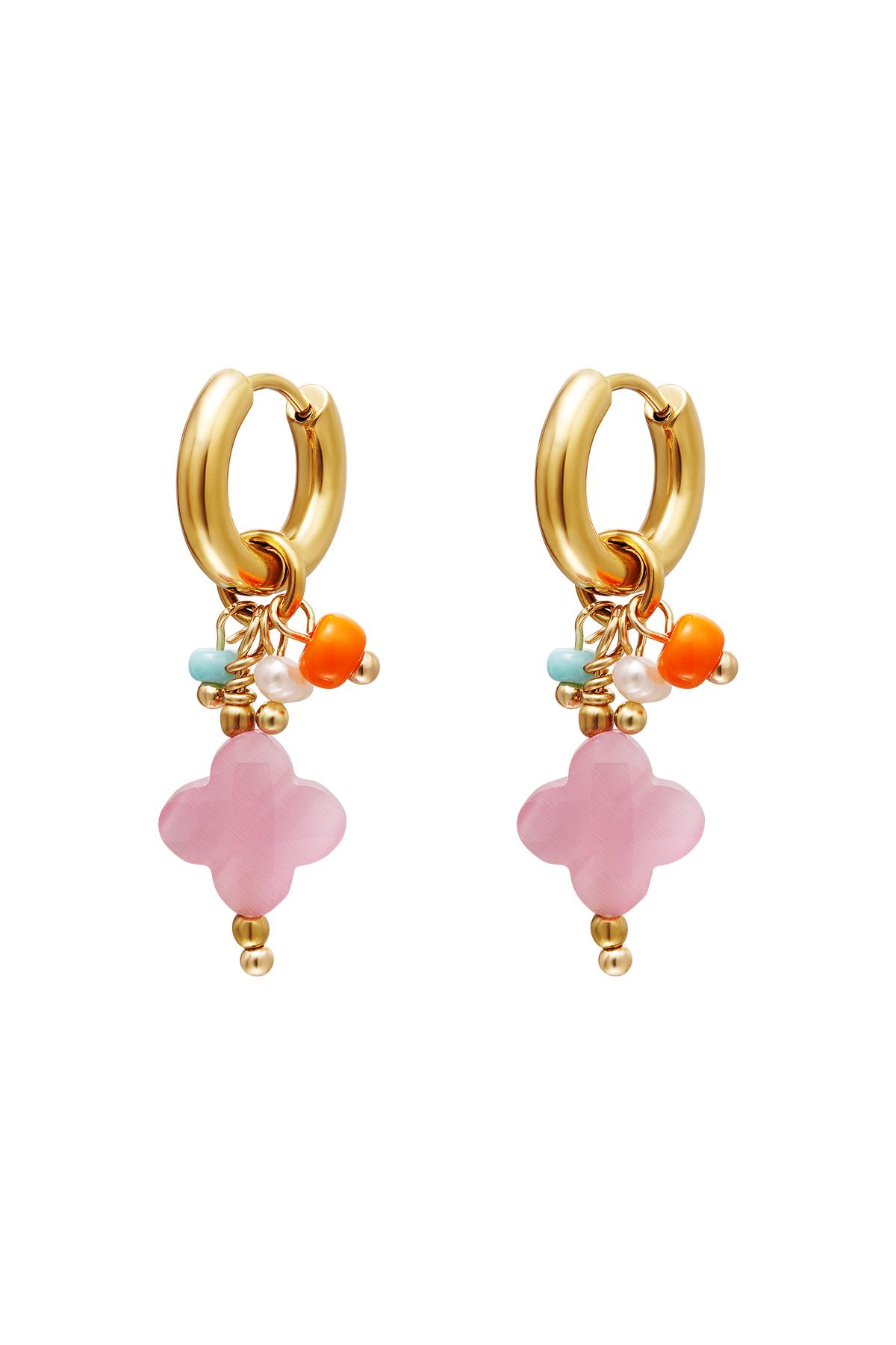 Dangling clover earrings Pink & Gold Stainless Steel h5 