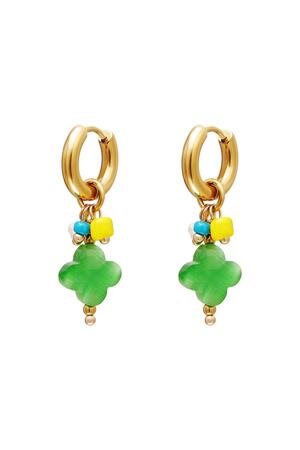 Dangling clover earrings Green & Gold Stainless Steel h5 