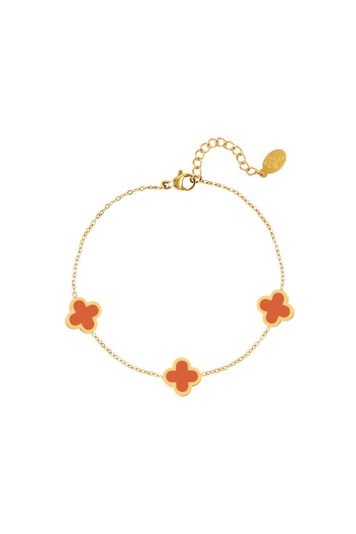 Bracelet three colorful clovers - orange Orange & Gold Stainless Steel 