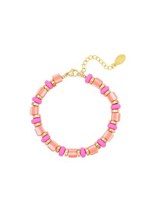 Kleurrijke armband met grote kralen Pink & Gold polymer clay h5 
