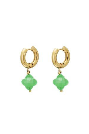 Klaver oorbellen - #summergirls collection Green & Gold Stainless Steel h5 