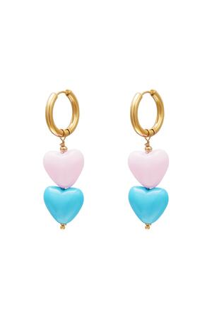 Renkli kalp küpeler - #summergirls koleksiyonu Blue & Gold Stainless Steel h5 