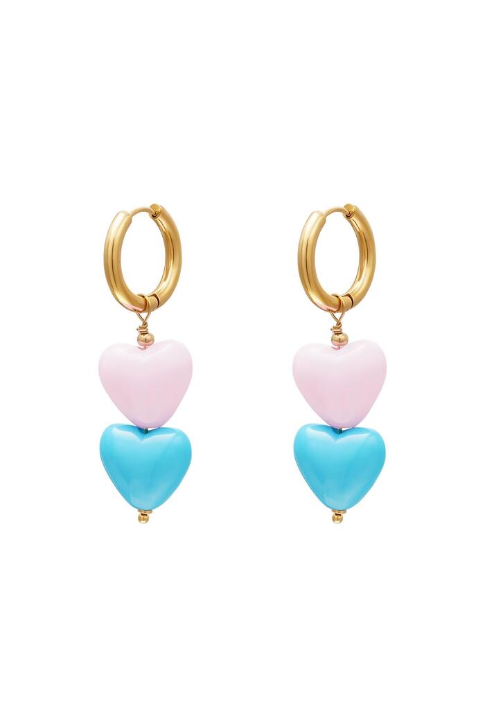 Renkli kalp küpeler - #summergirls koleksiyonu Blue & Gold Stainless Steel 