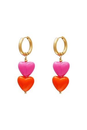 Pendientes corazones de colores - colección #summergirls Naranja & Oro Acero inoxidable h5 
