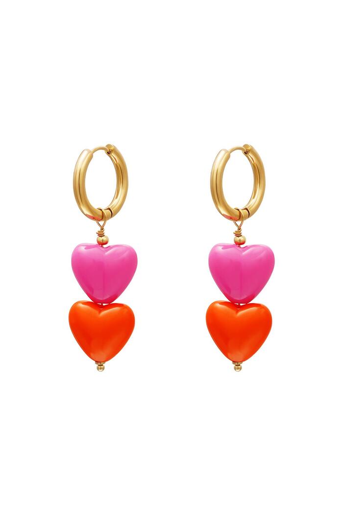 Renkli kalp küpeler - #summergirls koleksiyonu Orange & Gold Stainless Steel 