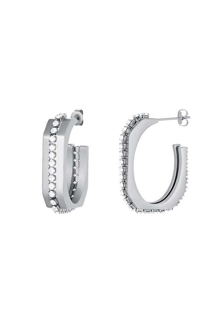 Oval zircon earrings Silver Stainless Steel 