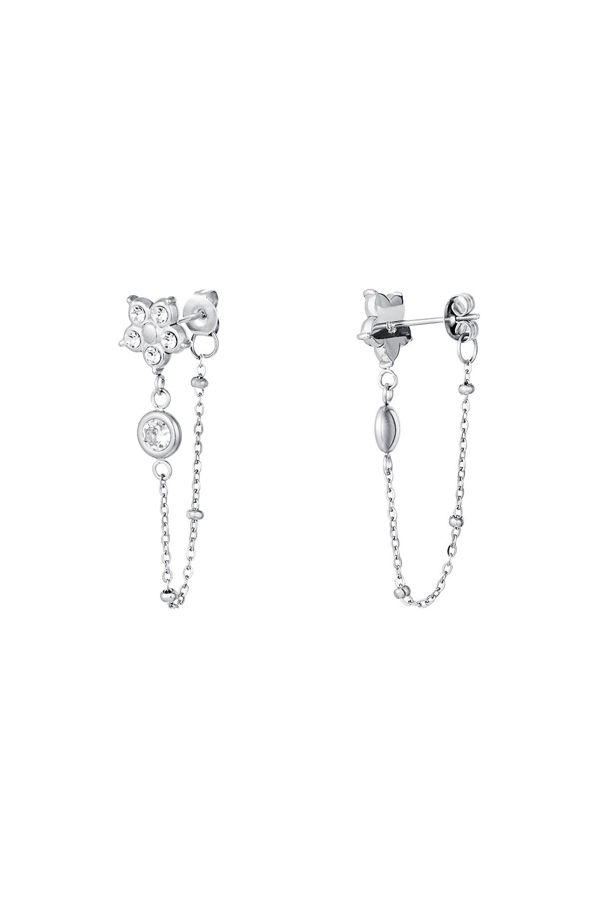 Zircon flower drop earrings Silver Stainless Steel 