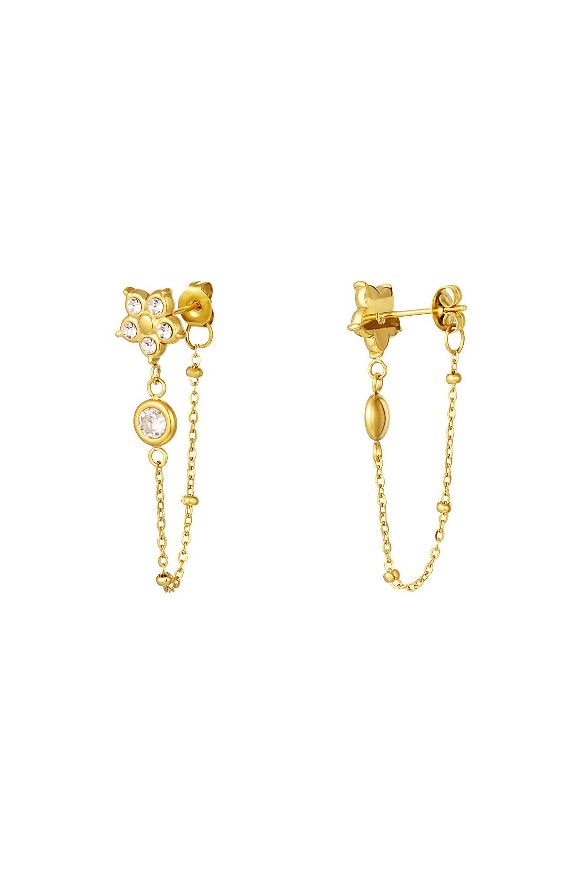 Zircon flower pendant earrings Gold Color Stainless Steel