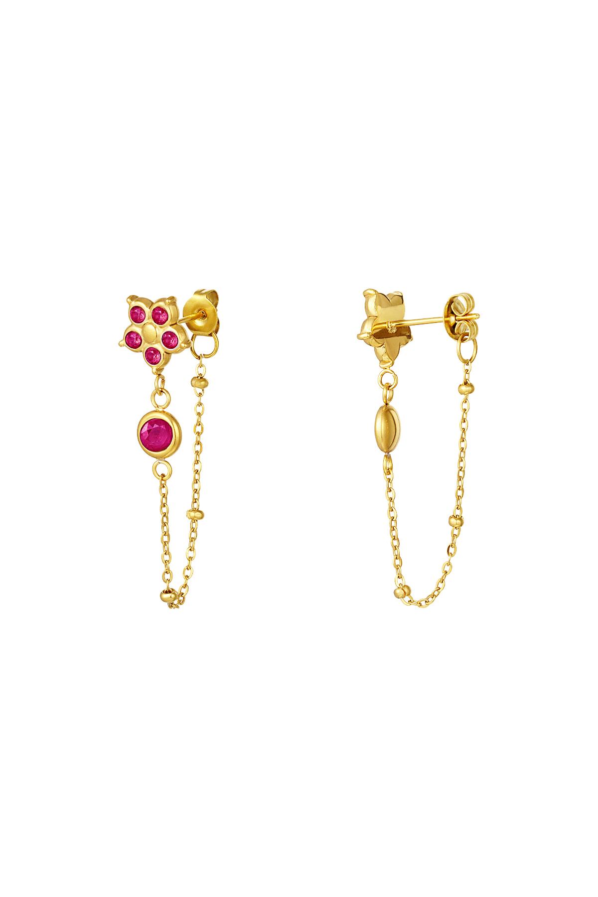 Zircon flower pendant earrings Pink &amp; Gold Stainless Steel
