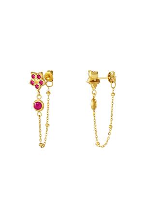 Orecchini pendenti con fiore in zircone Pink & Gold Stainless Steel h5 