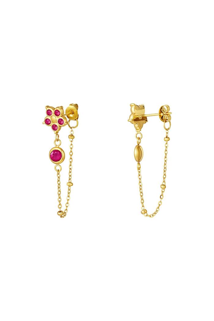 Zircon flower pendant earrings Pink & Gold Stainless Steel 