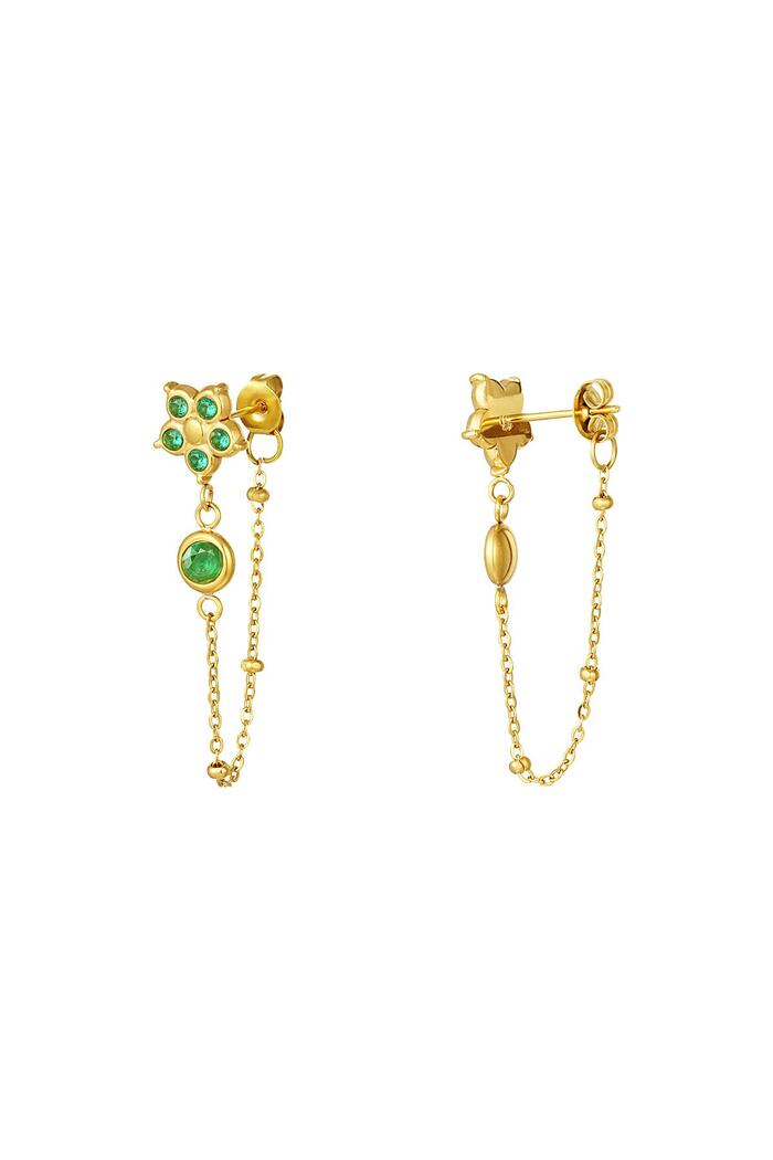Boucles d'oreilles pendantes fleur zircone Vert & Or Acier inoxydable 
