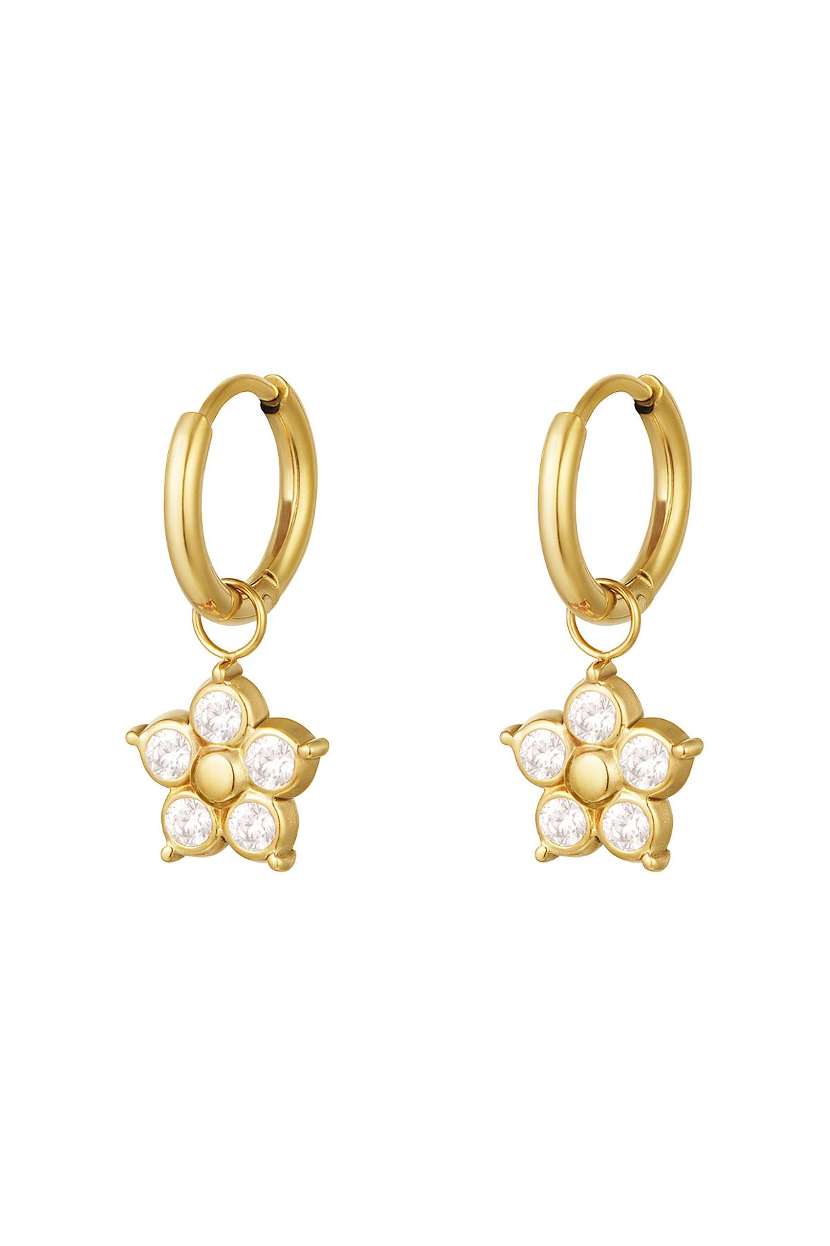 Zircon flower earrings Gold Color Stainless Steel