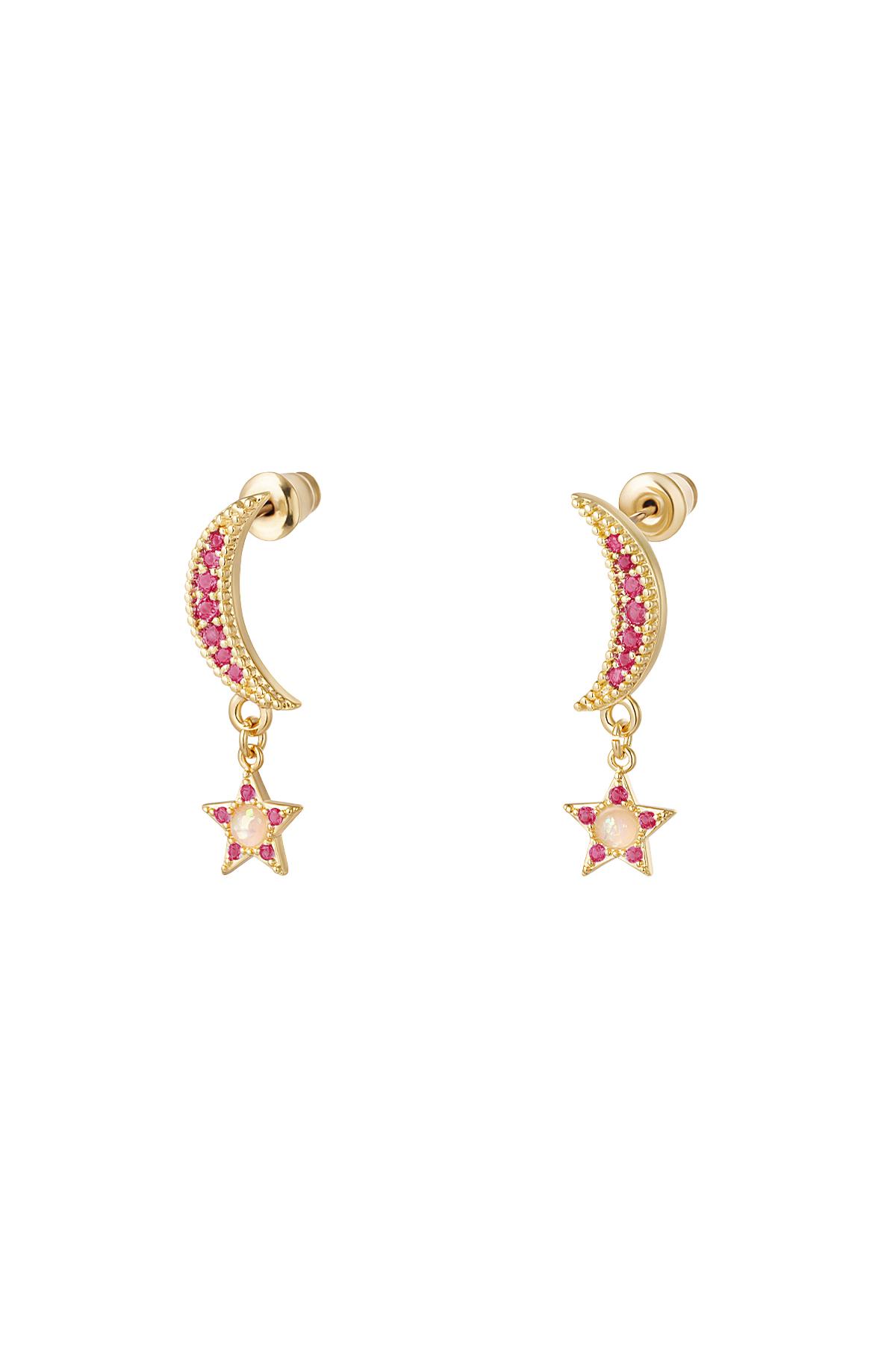 Earrings moon and star - Sparkle collection Fuchsia Copper 