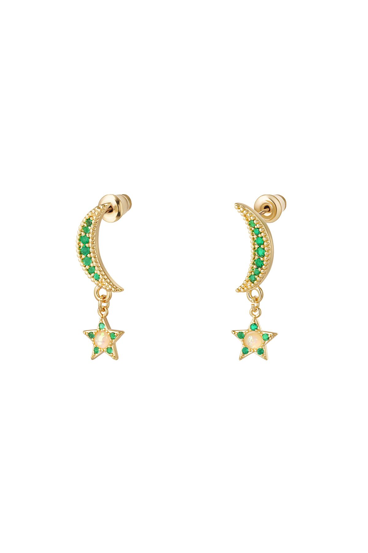 Pendientes luna y estrellas - Colección Sparkle Verde & Oro Cobre h5 