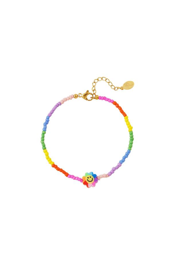 Smiley armband met bloemen - Rainbow collectie Multi Stainless Steel