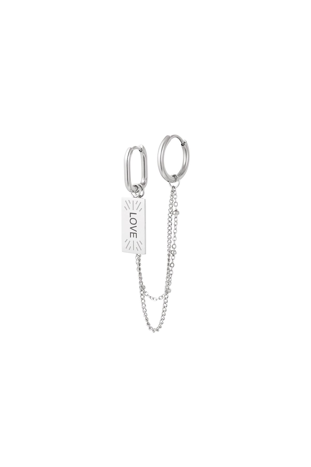 Earrings with chain and love charm Silver Color Stainless Steel 2